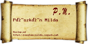 Pászkán Milda névjegykártya